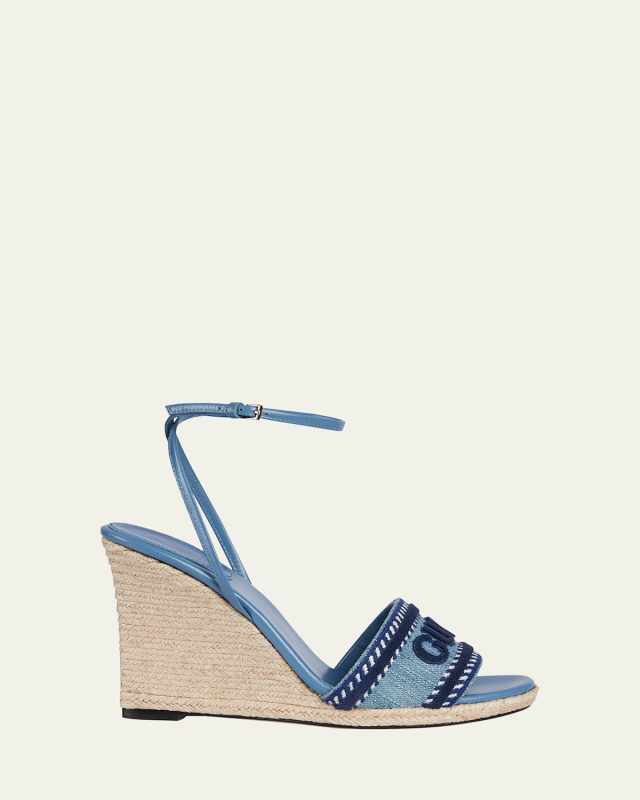 Ines Logo Denim Wedge Espadrilles